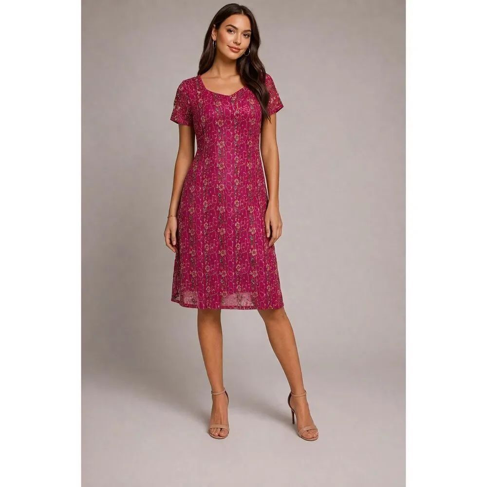 Handmade Magenta Embroidered Dress Sheer Floral Sequin Midi Boho Artisan Sz S